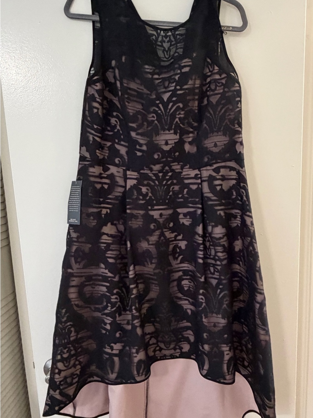 The Limited Black Lace Overlay High-Low Skirt with Blush Underlay